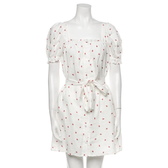 NWOT Sleeper Brigitte Belted Strawberry Printed 100% Linen Voile Mini Dress XL - Picture 5 of 14